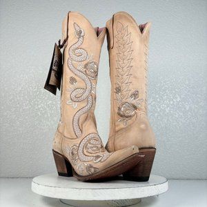 Junk Gypsy Lane SNAKE CHARMER Womens Western Boots 9.5 Beige Cowboy Snip Toe